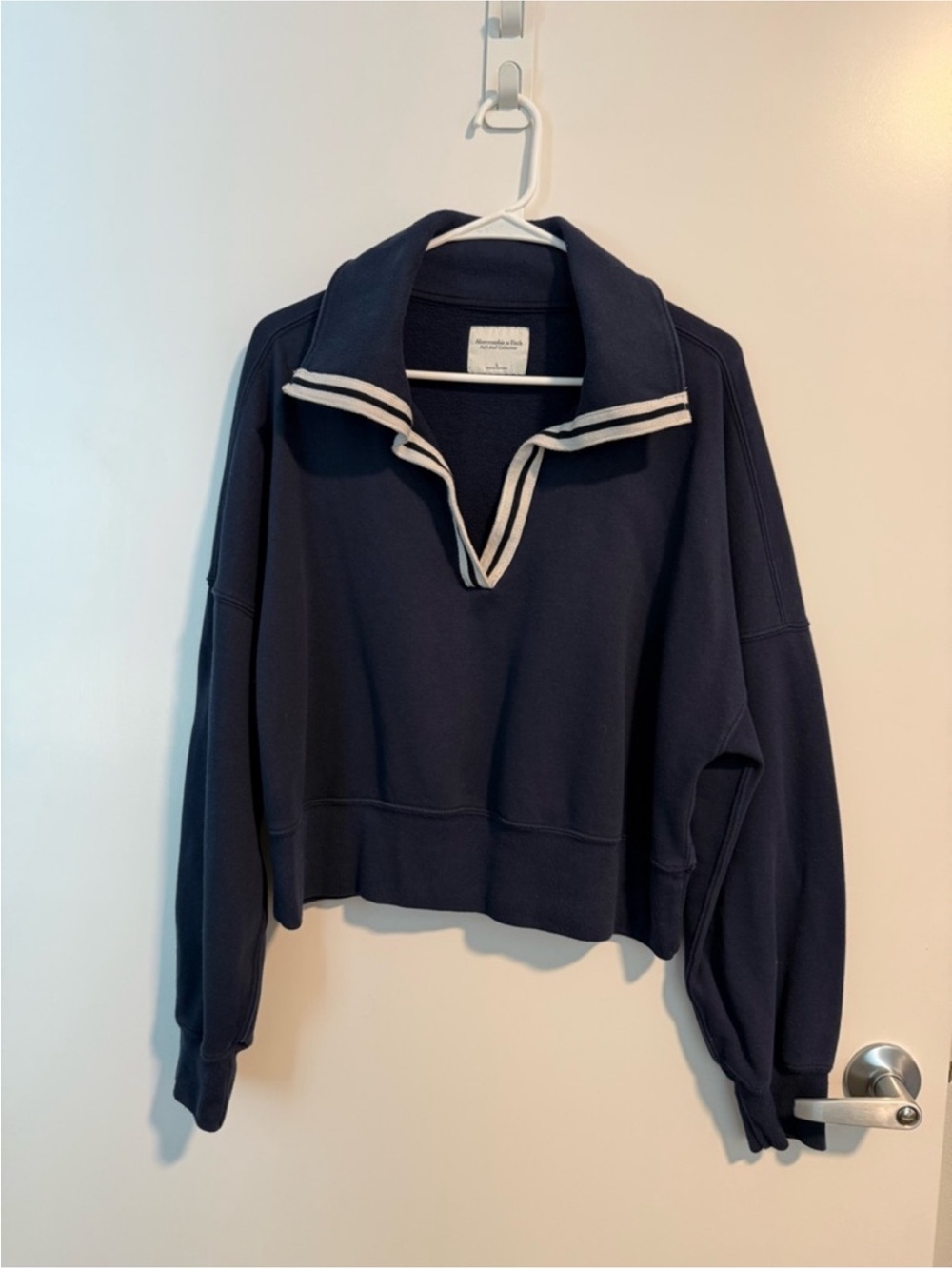 Abercrombie & Fitch Navy Sailor-Collar Pullover with Cream Trim